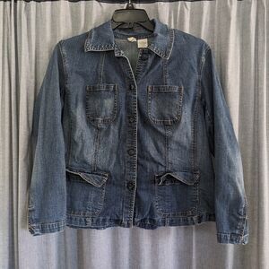 St John's Bay Denim Top Women's 1X Pockets Button Up 90s Fall Shacket Collared